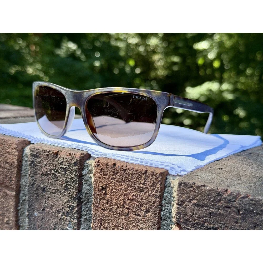 Prada SPR 15R HAQ-4J1 Sunglasses Tortoise Gray Plaque Square 60 18 140 Men Women